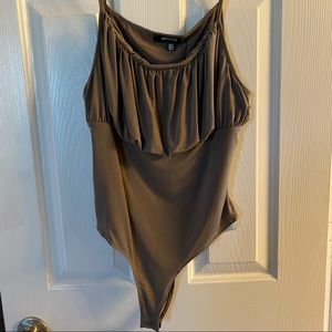 Missguided Rouched Bust Bodysuit, Mocha